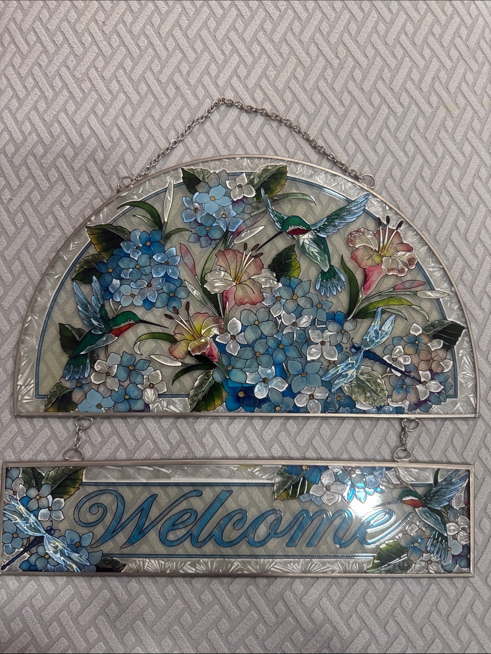 Amia Kathleen McKenna Welcome Hummingbird Stained Glass Window Sun Catcher